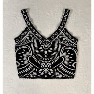 Express Black And White Paisley Jacquard Knit Crop Tank Size S Festival Knitwear